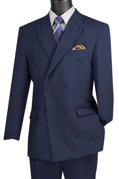 Majestify Collection: Navy 2 Piece Solid Color Double Breasted Regular Fit Suit