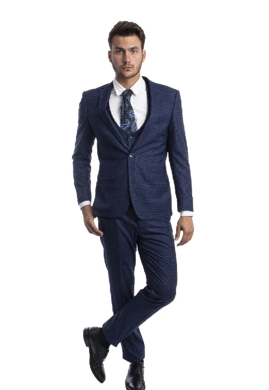 Olympus Lux Collection: Blue Glen Check Three-Piece Suit – Ultra Slim Fit