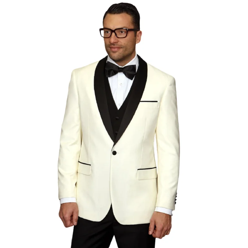 Atlas Attire Collection: 3PC Tailored Fit Tuxedo in Off White