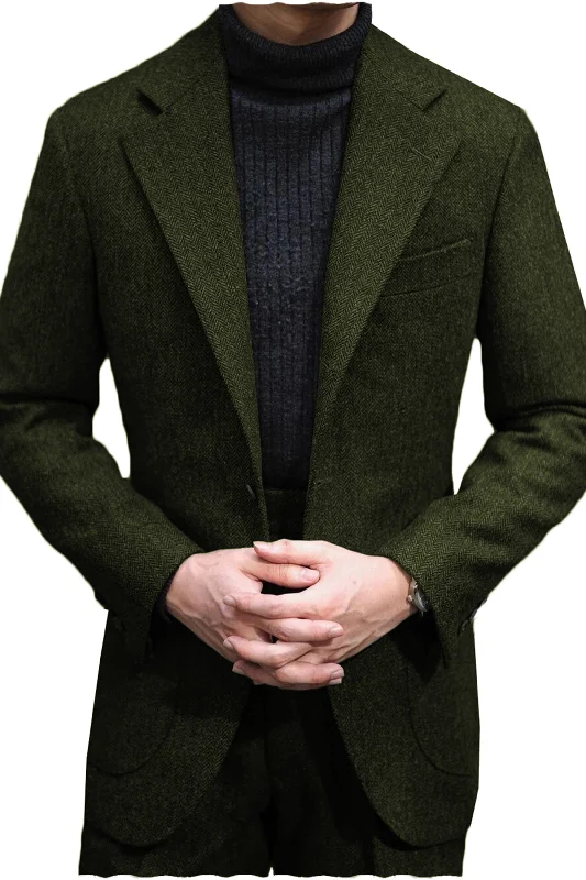 Men's Wool Tweed Suit 2 Piece Peak Lapel Blazer（Blazer+Pants）