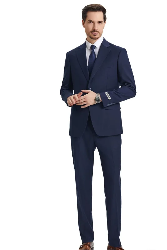 Velourville Collection: Men's 3 Piece Solid Hybrid Fit Suit In Navy