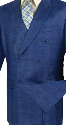 Celestial Collection: Blue 2 Piece Glen Plaid Double Breasted Regular Fit Suit