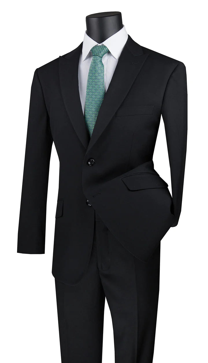 Iris Innovations Collection: Black 2 Piece Solid Color Single Breasted Modern Fit Suit