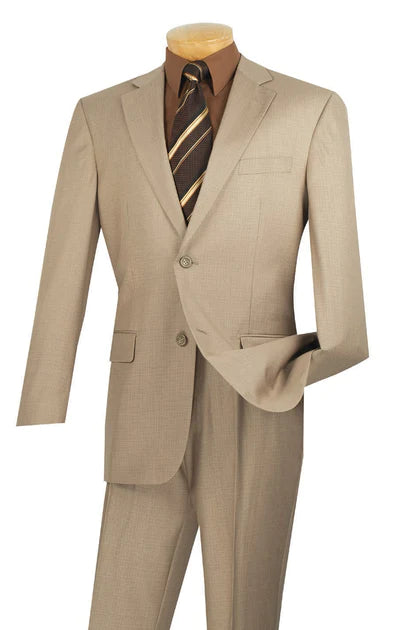 Prestigio Collection: Beige 2 Piece Solid Color Single Breasted Regular Fit Suit