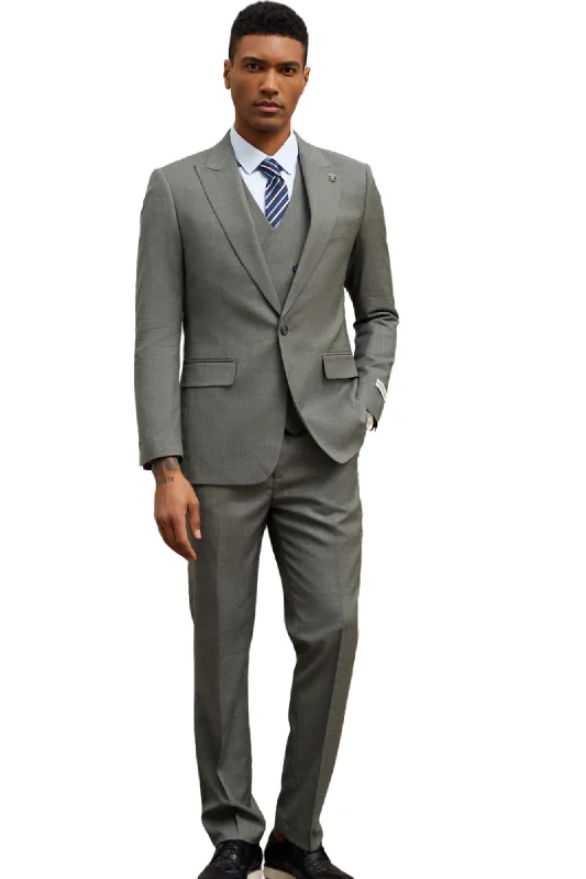 Sunseeker Collection: Men's Pinstripe 3 Piece Hybrid Fit Suit In Light Grey