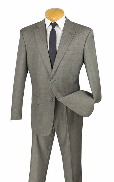 Prestigio Collection: Grey 2 Piece Solid Color Single Breasted Regular Fit Suit