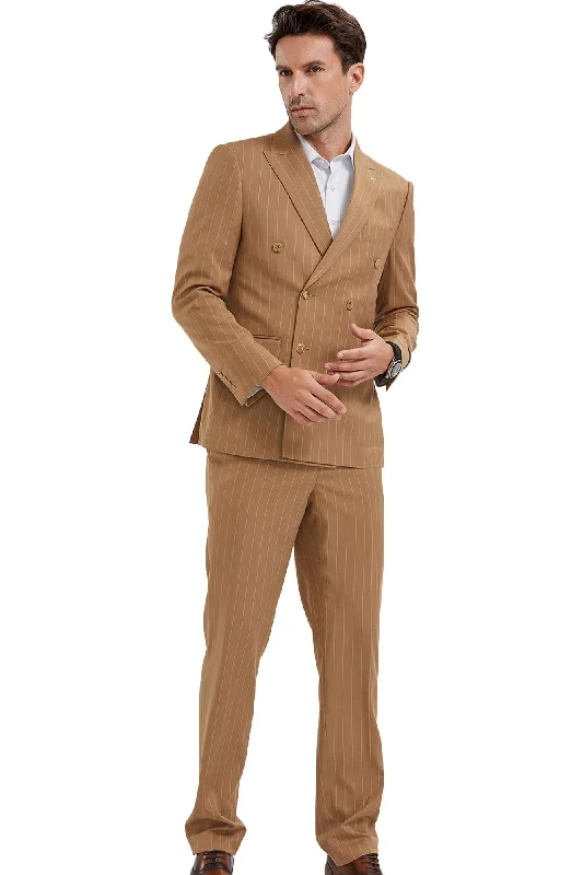 Windwalker Collection: 2-Piece Pin Stripe Slim Fit Suit For Men In Camel