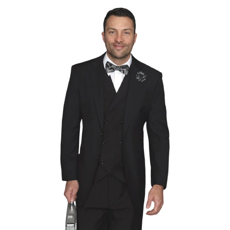 LunarLuxe Collection: Black 3-Piece Suit with Double-Breasted Vest and Pleated Pants - Classic Fit