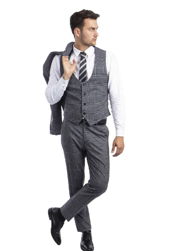 Olympus Lux Collection: Gray Glen Check Three-Piece Suit – Ultra Slim Fit