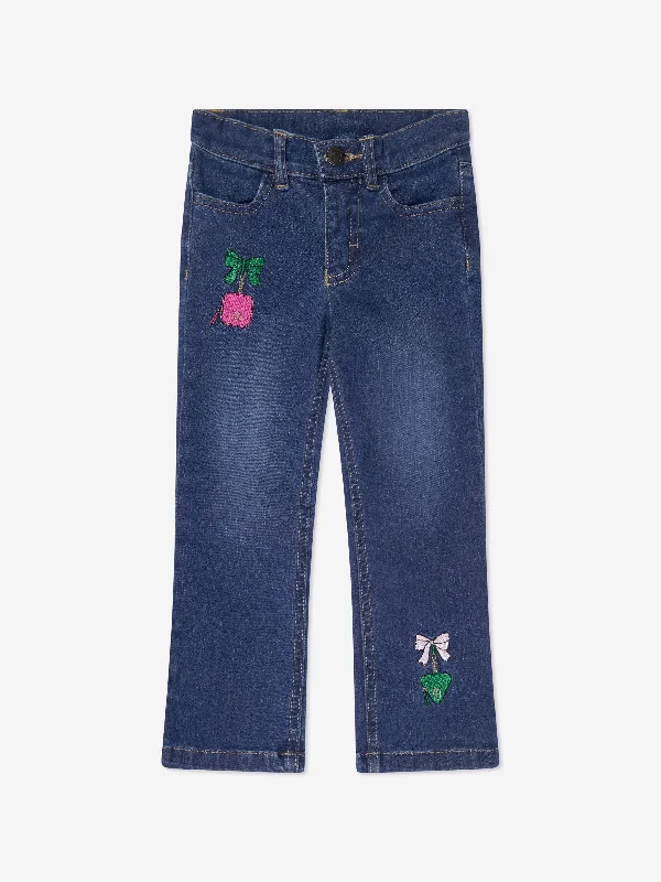 Affordable Designer Men's JeansAigner Girls Embroidered Flared Jeans in Blue