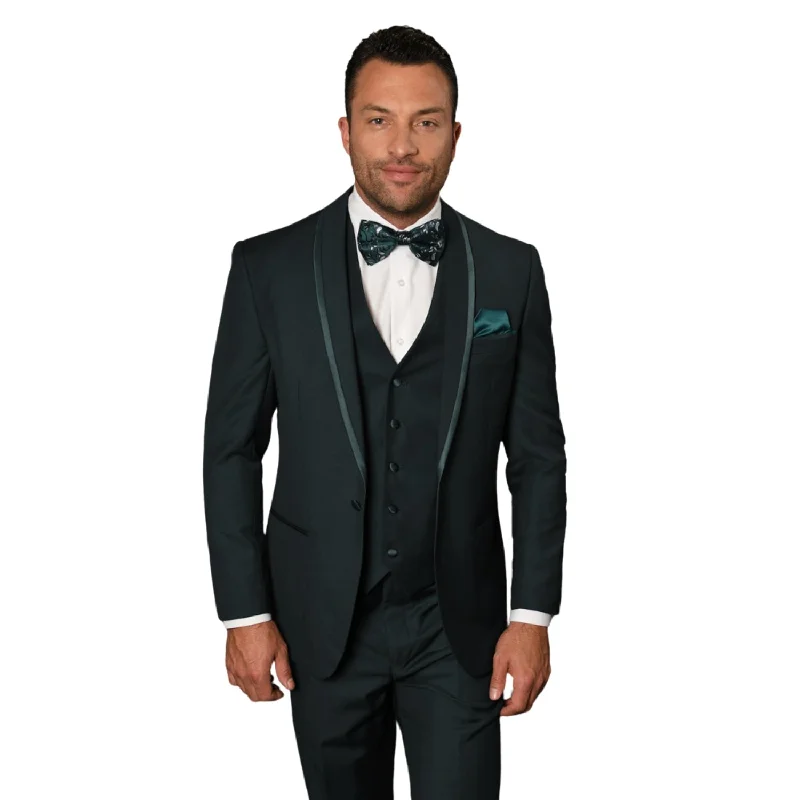 Eliot Collection: 3PC Hunter Tuxedo with Flat Front Pants and Matching Bow Tie