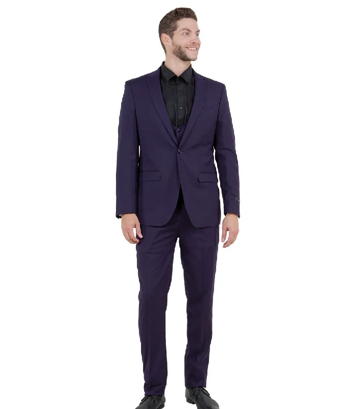 Midas Collection: Ultra Slim Three-Piece Suit with Peak Lapel in Eggplant/Purple