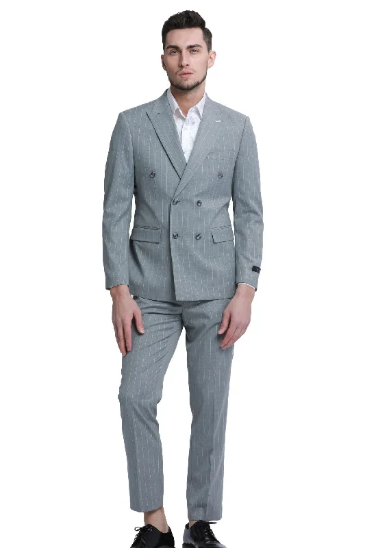 Windwalker Collection: 2-Piece Pin Stripe Slim Fit Suit For Men In Grey