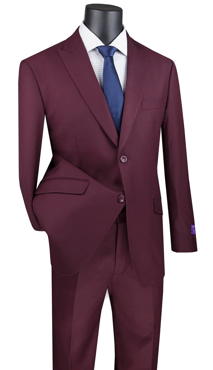 Iris Innovations Collection: Maroon 2 Piece Solid Color Single Breasted Modern Fit Suit