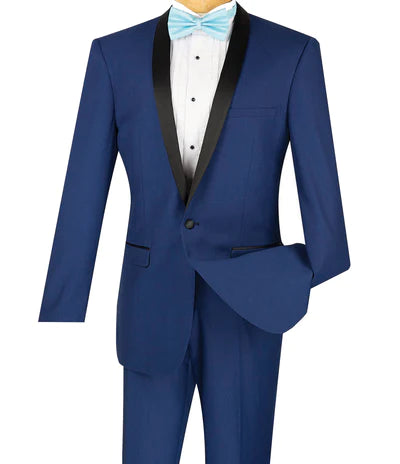 Rowling Collection: Blue 2 Piece with Black Lapel Single Breasted Slim Fit Tuxedo