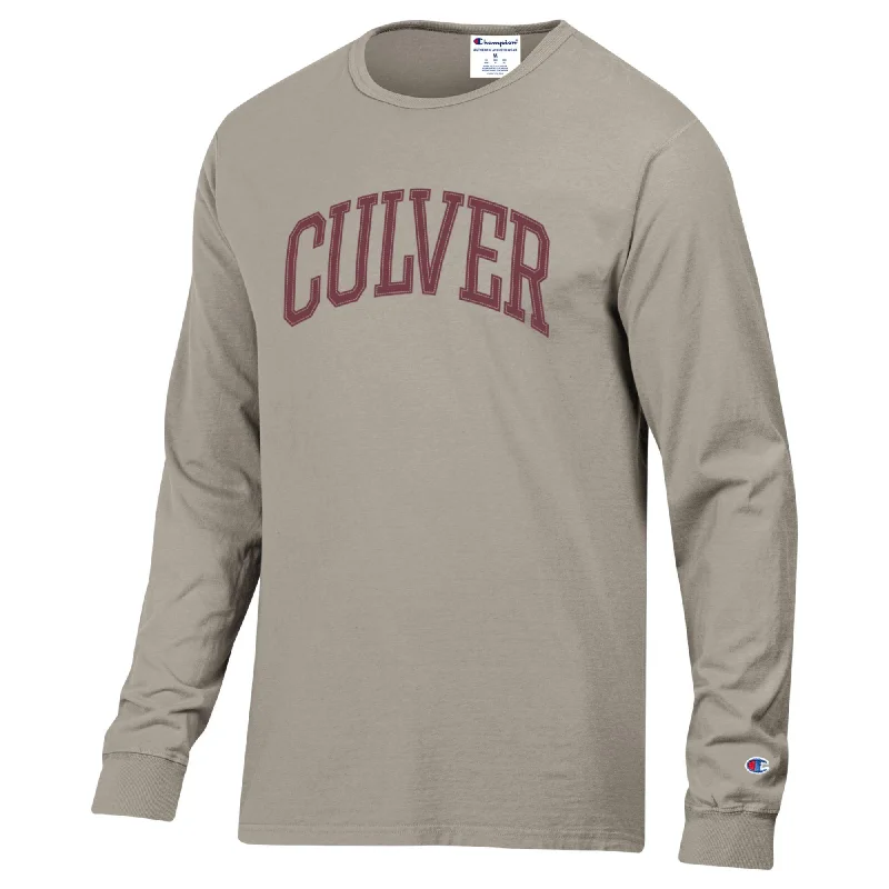 Men's Shirts with Appliqué DetailsChampion Garment Dyed Long Sleeve Tee -Arctic Cold Beige