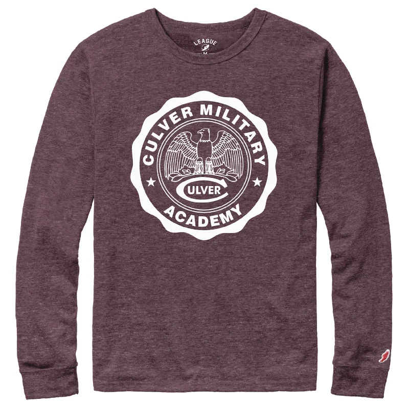 Men's Shirts with Pin CollarsVictory Falls Long Sleeve CMA Seal Tee - Heather Maroon