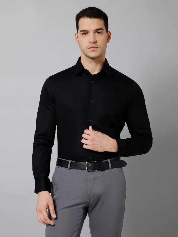 Men's Solid-Color Button-Down Shirts for VersatilityMen's Black Party Plain Full Sleeve Shirt