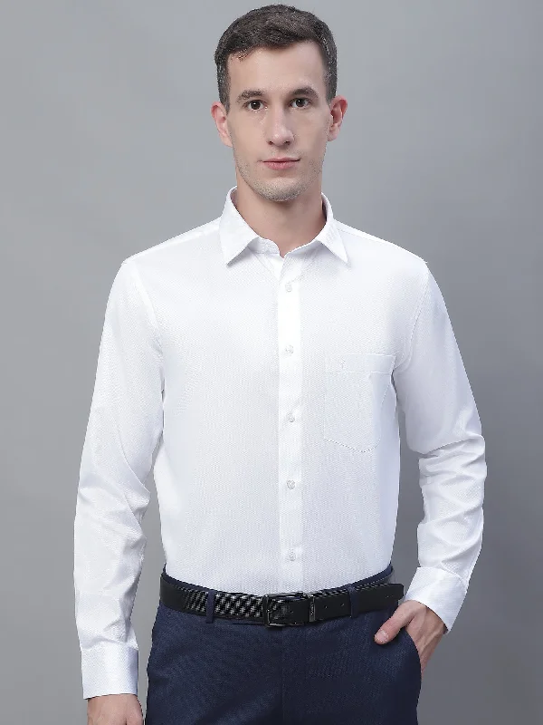 Men's Versatile Dress Shirts for Multiple OccasionsMen's White Formal Self Textured Full Sleeve Shirt