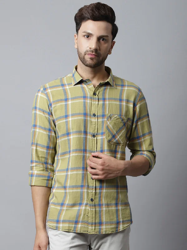 Men's Travel Shirts for Easy PackingMen's Light Green Casual Big Checks Full Sleeve Shirt