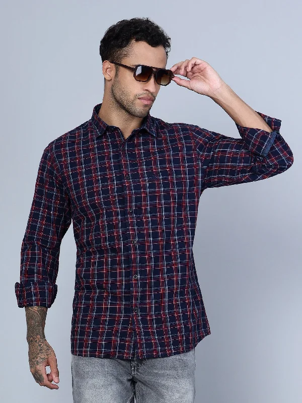 Men's Striped Shirts for a Maritime TwistMen's Maroon Casual Medium Checks Full Sleeve Shirt