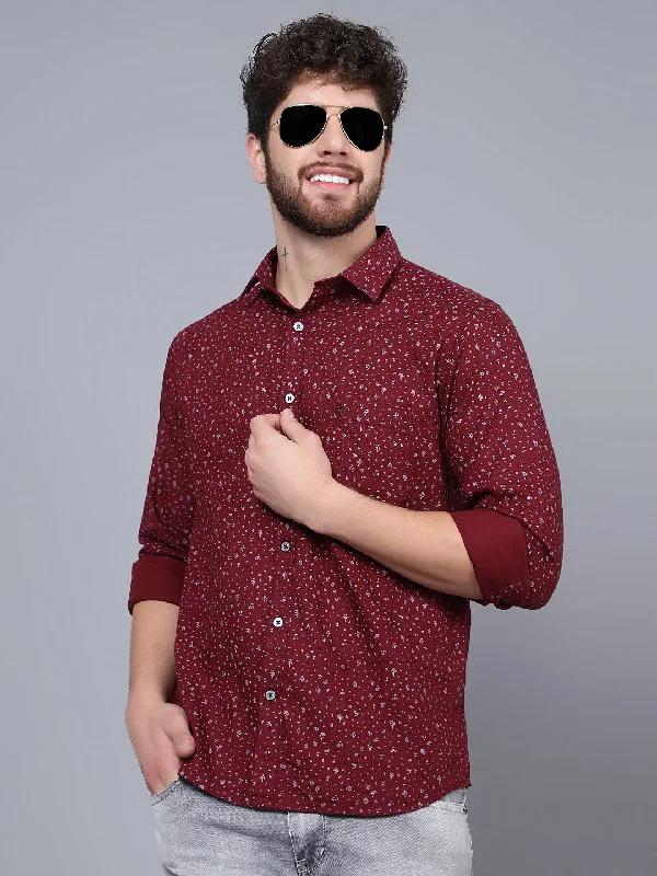 Men's Dressy Casual Shirts for Smart-Casual EventsMen's Maroon Casual Floral Print Full Sleeve Shirt