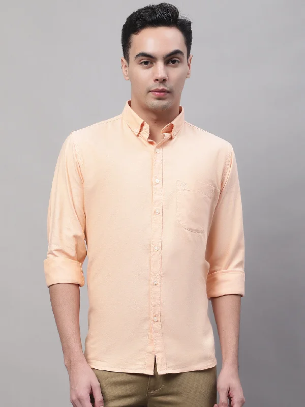 Men's Camping Shirts for Outdoor AdventuresMen's Light Orange Casual Plain Full Sleeve Shirt