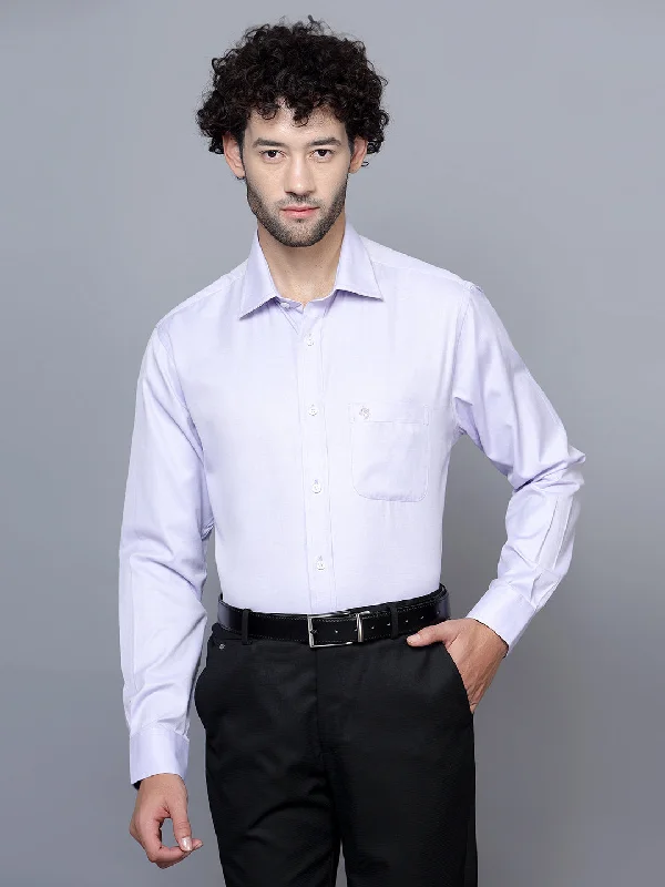 Men's Tennis Shirts for Court ComfortMen's Lilac Formal Self Textured Full Sleeve Shirt