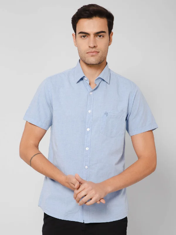 Men's Moisture-Wicking Shirts for All-Day ComfortMen's Sky Blue Casual Plain Half Sleeve Shirt