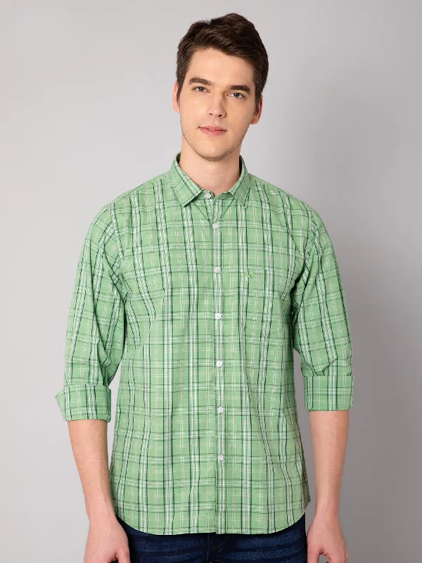 Men's Cufflink-Ready Shirts for Formal EventsMen's Green Casual Medium Checks Full Sleeve Shirt