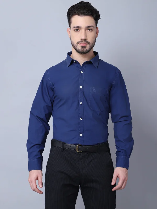 Casual Men's Button-Down ShirtsMen's Navy Blue Casual Plain Full Sleeve Shirt