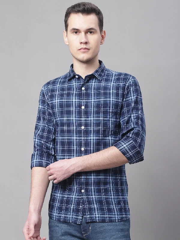 Men's Floral Print Shirts for Spring and SummerMen's Navy Blue Casual Big Checks Full Sleeve Shirt