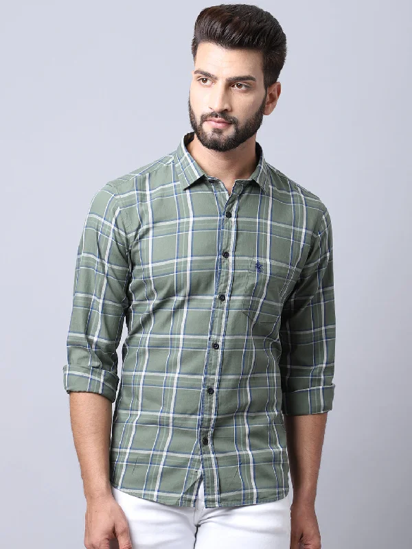 Men's Tailored Shirts for a Sharp AppearanceMen's Light Olive Green Casual Medium Checks Full Sleeve Shirt