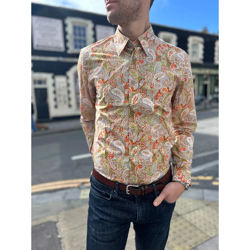 Men's Machine-Washable Shirts for ConvenienceGabicci Vintage - Sanchez Salsa Paisley Print L/S Button Under Spearpoint - Shirt