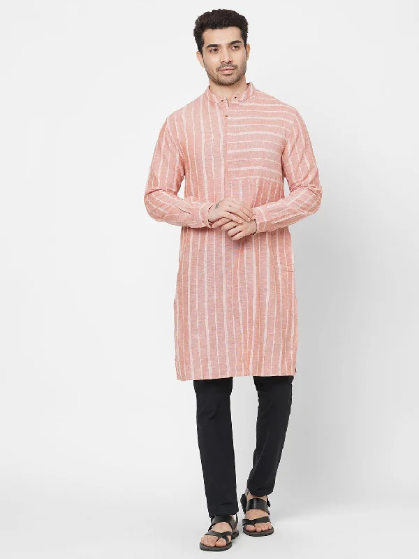 Men's Long-Sleeve Shirts for Year-Round WearMen's Rust Linen Cotton Regular Fit Kurta