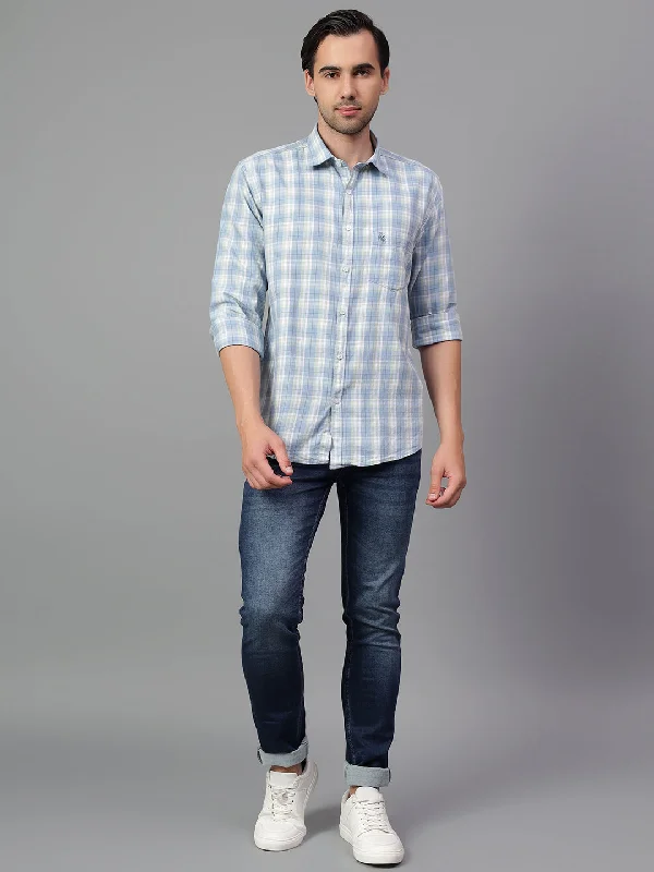 Men's Pattern-Play Shirts for a Fun TwistMen's Blue Checked Full Sleeve Casual Shirt