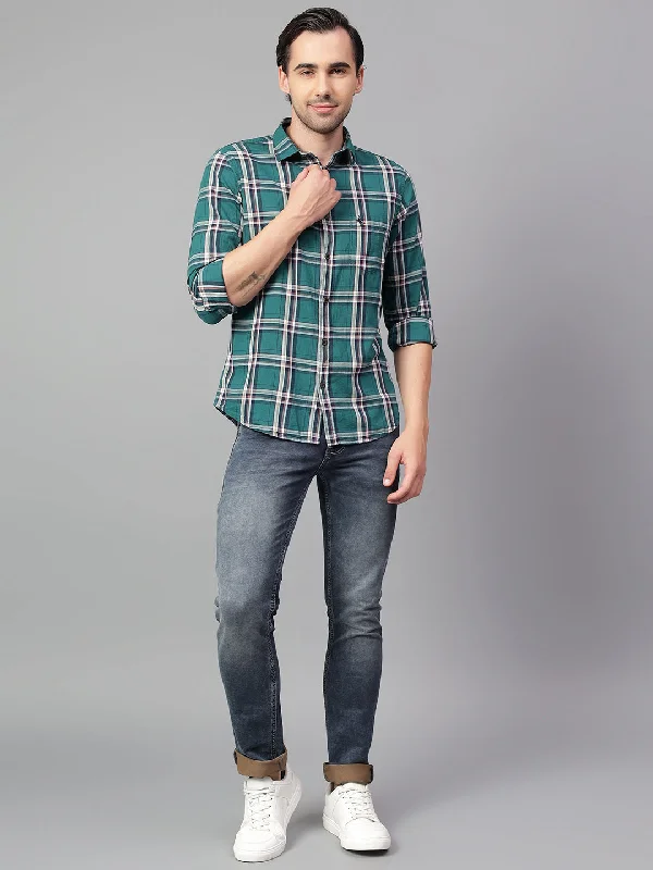 Men's Relaxed-Fit Shirts for Casual ComfortMen's Green Checked Full Sleeve Casual Shirt