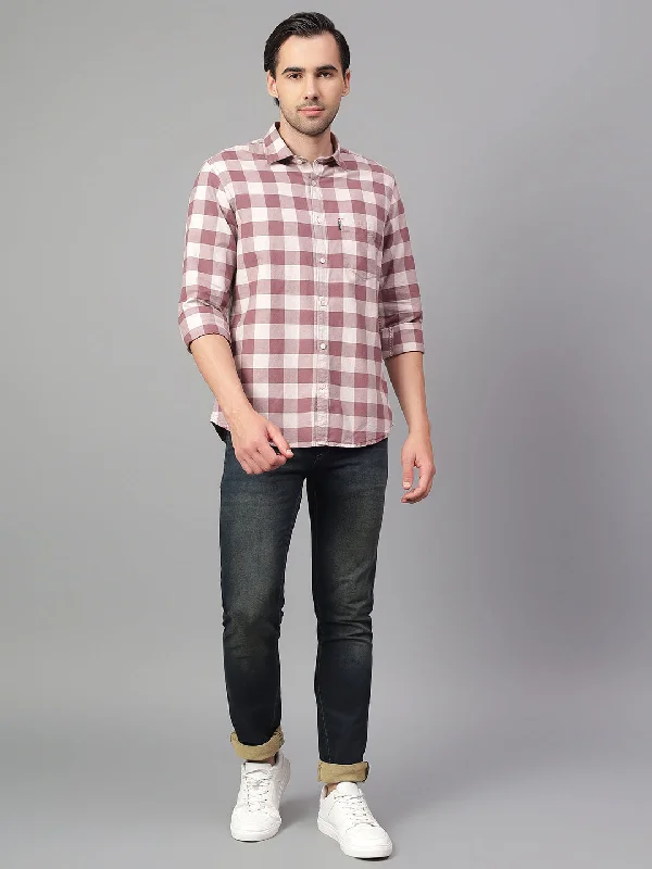 Men's Rugby Shirts for a Sporty LookMen's Mauve Checked Full Sleeve Casual Shirt