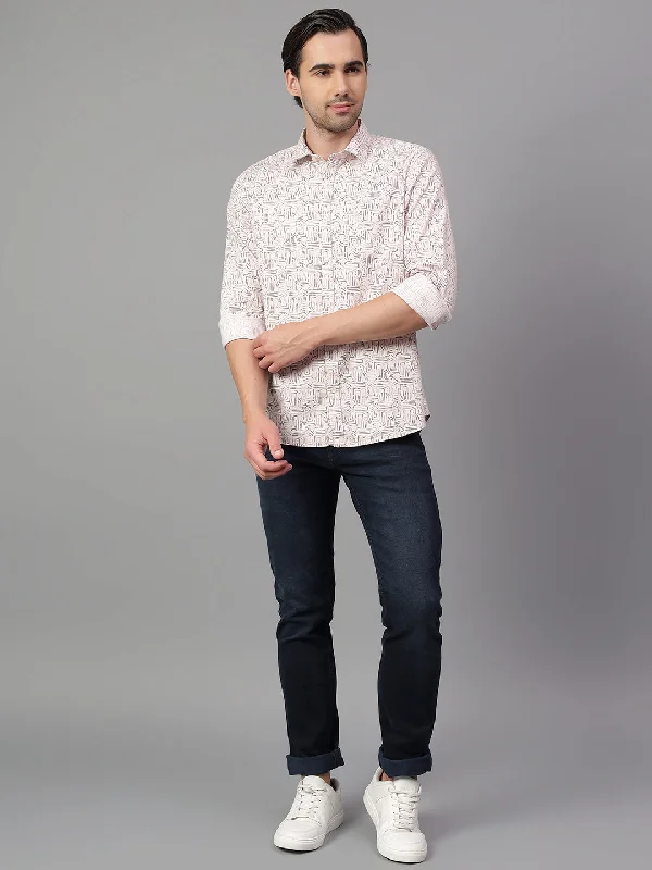 Men's French-Cuff Shirts for a Sophisticated EdgeMen's Pink Printed Full Sleeve Casual Shirt