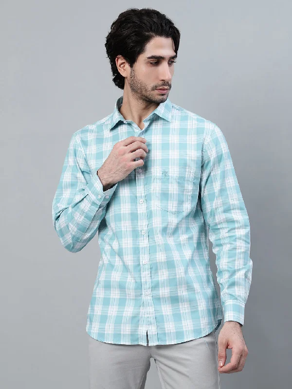 Men's Limited Edition Shirts for ExclusivityMen's Sky Blue Checkered Full Sleeve Casual Shirt