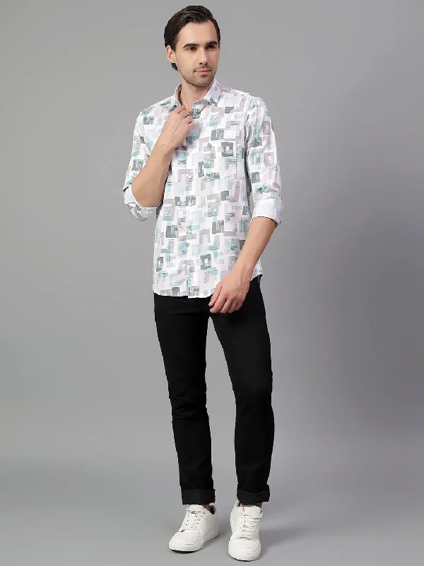 Men's Dressy Button-Down Shirts for Formal OccasionsMen's White Printed Full Sleeve Casual Shirt