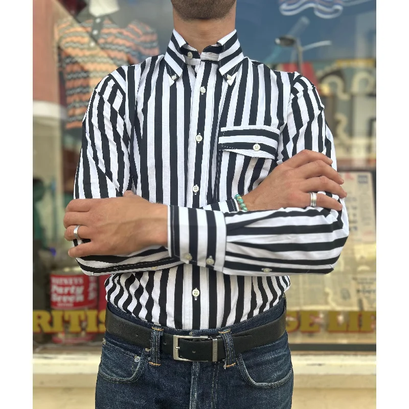 Men's Vintage T-Shirts for a Retro VibeMr Bridger - Men's 'The Terry' Beagle Collar BD Black & White Stripe - Shirt