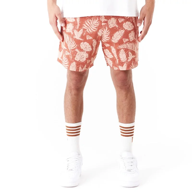 Men's Pants with Functional PocketsNew Era All Over Print Brown Woven Shorts