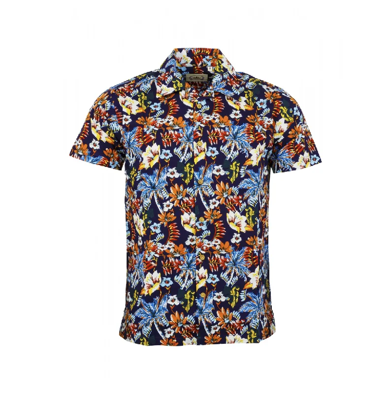 Men's Weekend Shirts for Leisurely OutingsRelco - Hawaiian Navy Tropical Revere Collar S/S HW-9 - Shirt