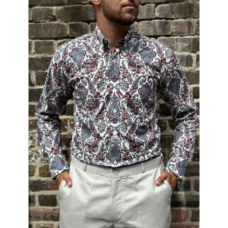 Men's Casual Friday Shirts for Relaxed Office DaysRelco - PS28 Old English White & Red Paisley - Shirt