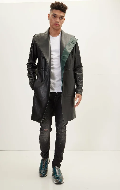 Men's Coats with Military InfluenceGenuine Leather Rebel Jacket - Black Green