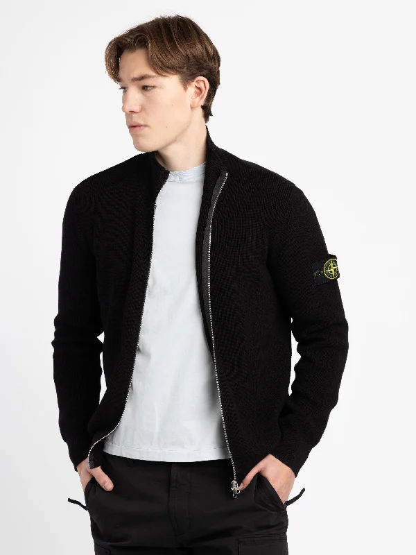 Men's Sweaters with Patchwork DesignsBlack Cotton Full Zip Track Sweater