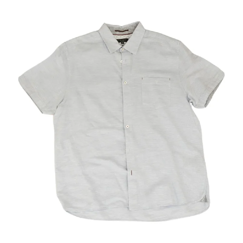 Men's Shirts with Embroidered DesignsBlue Misc Short Sleeve Button Down