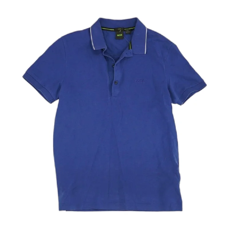 Men's Shirts with Elastic WaistbandsBlue Solid Short Sleeve Polo