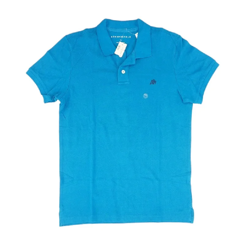 Men's Shirts with Custom MonogramsBlue Solid Short Sleeve Polo